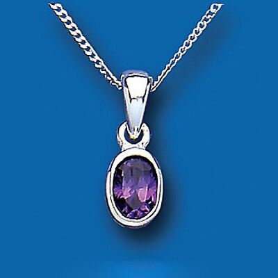 Amethyst Pendant Sterling Silver Necklace Oval Natural Stone 925 Hallmark