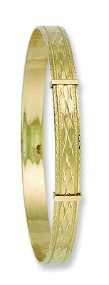 Bangle Yellow Gold Ladies Expandable Engraved Bracelet