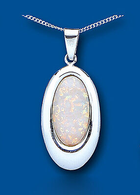 Sterling Silver Opal Pendant 18" Chain 925 Hallmark British Made