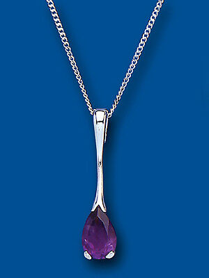 Amethyst Pendant Solid Sterling Silver Pear Solitaire Necklace British made