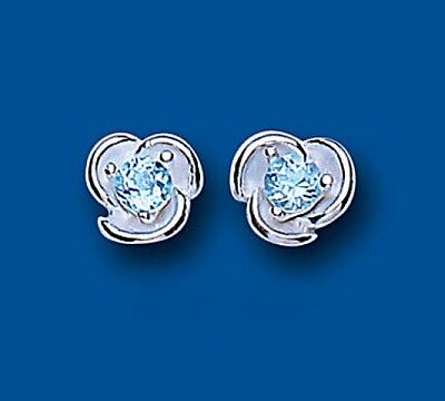 Blue Topaz Flower Earrings Sterling Silver Stud 925 Hallmark British Made