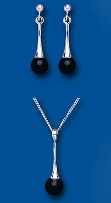 Onyx Pendant and Earrings Set Solid Silver