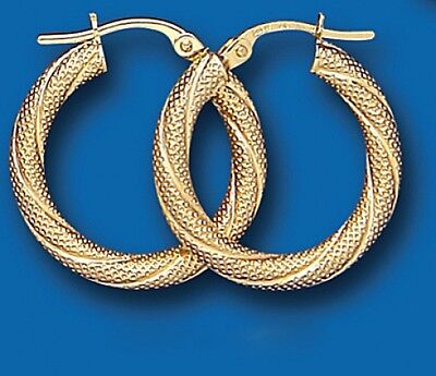 Hoop Earrings Yellow Gold Creole Hoops Textured 20mm hallmarked