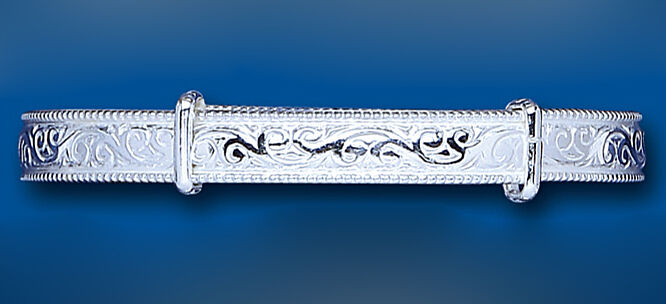 Solid Silver Child's Bangle 7 - 13 years Adjusted Patterned