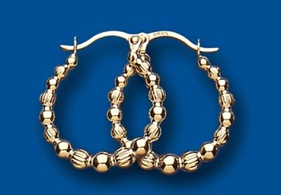 Gold Hoop Earrings Yellow Gold Beaded Creole 15mm Hallmarked