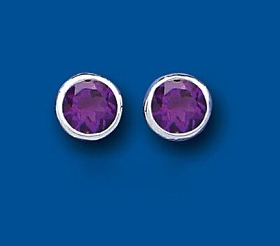 Sterling Silver Amethyst Earrings 8mm Solitaire Stud British Made 925 hallmark