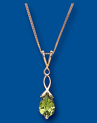 Yellow Gold Peridot Pendant Twist Necklace Hallmarked 18" Chain British Made