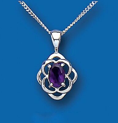 Real Amethyst Silver Pendant Necklace Oval Solitaire 18" Chain 925 Hallmark