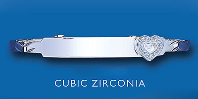 Silver Child's Bangle Identity Sterling Silver Heart Cubic Zirconia Religious