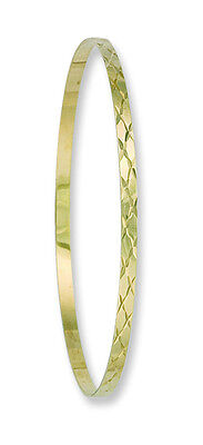 Slave Bangle Yellow Gold Ladies Bracelet 3mm Wide Diamond Cut