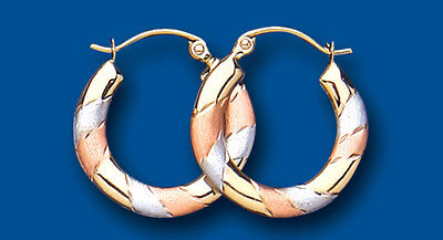 Hoop earrings Rose Yellow White Gold Multi Tone Creole 17mm Hallmarked