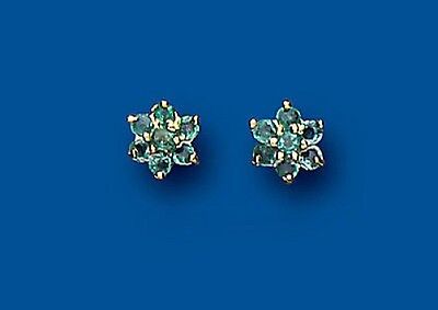 9ct Gold Emerald Cluster Stud Earrings Yellow Gold May Birthstone Hallmarked