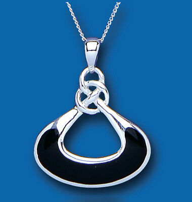 Sterling Silver Onyx Pendant 18" Chain Natural Stone 925 Hallmark British Made