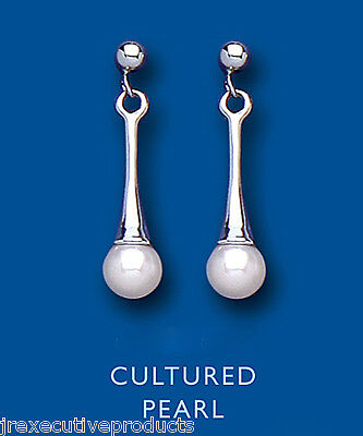 9ct White Gold Pearl Drop Earrings Freshwater Cultured Hallmark Wedding Bridal