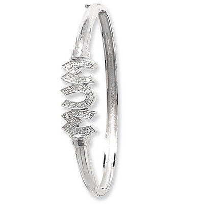 Sterling Silver Mum Bangle Gemstone Oval Hinged Hallmarked