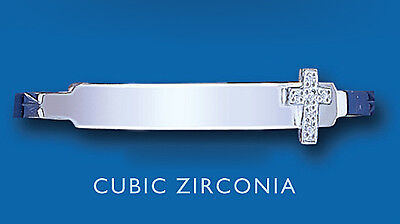 Child's Silver Identity Bangle 3 - 7 Years Cross Sterling Silver Cubic Zirconia
