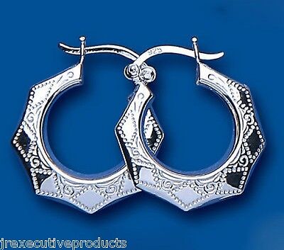 Silver Heptagon Hoop Creole Earrings 23mm 925 Hallmark