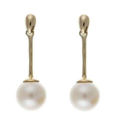 9ct Yellow Gold Pearl Drop Earrings Freshwater Hallmark Wedding Bridal Jewellery