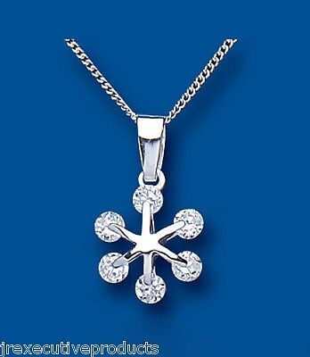 Sterling Silver Snowflake Pendant 18" Chain Sparkling Gemstone 925 Hallmark