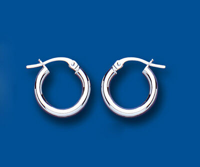Hoop Earrings White Gold Plain Creole 14mm
