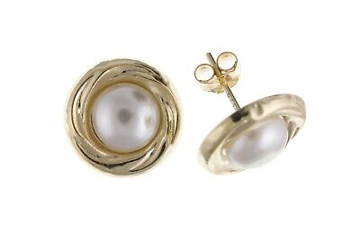 9ct Gold Pearl Stud Earrings Freshwater 10mm Studs Wedding Bridal Hallmarked