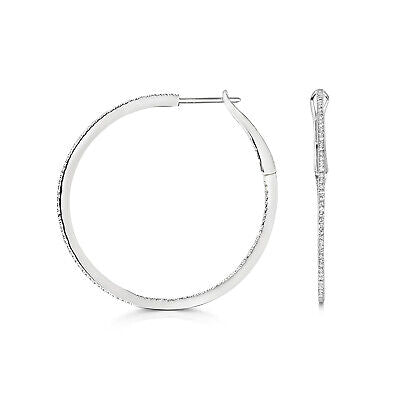 Diamond Oval Hoop Earrings White Gold 0.50ctw Diamonds 34mm