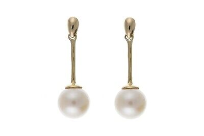 9ct Yellow Gold Pearl Drop Earrings Freshwater Hallmark Wedding Bridal Jewellery