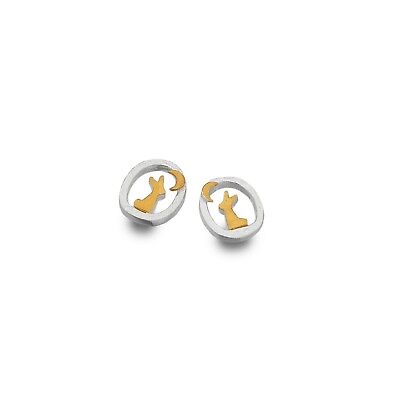 Bunny Rabbit Moon Earrings Sterling Silver 925 Hallmarked Gold Detail Studs