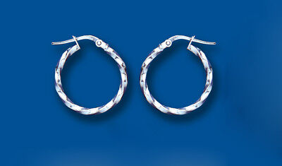 White Gold Hoop Earrings Creole Twist Hoops 19mm Hallmarked