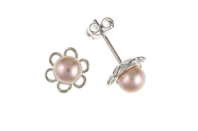 Purple Pearl Flower Earrings Sterling Silver Stud 925 Hallmark Ladies Studs