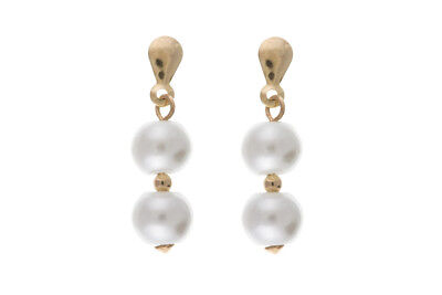 9ct Yellow Gold Pearl Drop Earrings Hallmark Wedding Bridal Jewellery