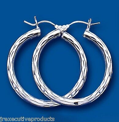 Silver Hoop Creole Earrings Diamond Cut 30mm 925 hallmark