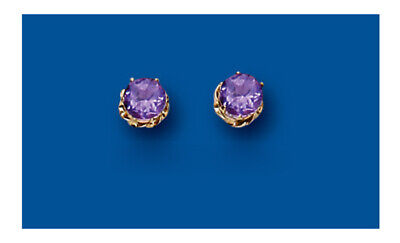 9ct Gold Amethyst Stud Earrings 6mm Solitaire Yellow Gold February Birthstone