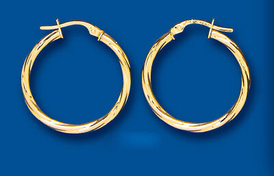Hoop Earrings Yellow Gold Creole Hoops Rope Twist 23mm Hallmarked