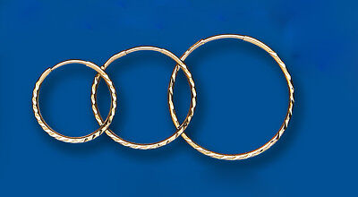 Gold Sleeper Hoop Earrings Sleeper Medium Weight Diamond Cut 15mm, 18mm & 22mm