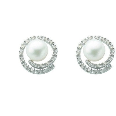 Freshwater Pearl Stud Earrings 9ct White Gold Real Mined Diamonds 12mm Wide