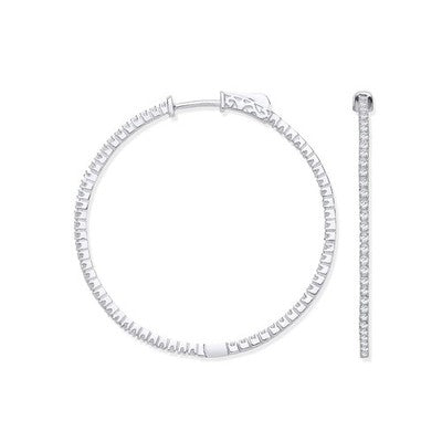 Real Diamond Hoop Earrings 18ct White Gold 40mm Diameter 1.02ctw Mined Diamonds