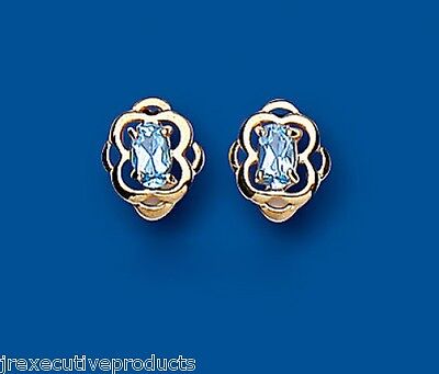9ct Gold Blue Topaz Earrings Celtic Solitaire Yellow Gold November Birthstone