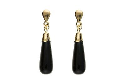 Onyx Earrings Yellow Gold Solid 9 Carat Drops Natural Stone Bomb Style Drop