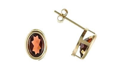 9ct Gold Garnet Earrings Yellow Gold Oval Stud January Birthstone Hallmark
