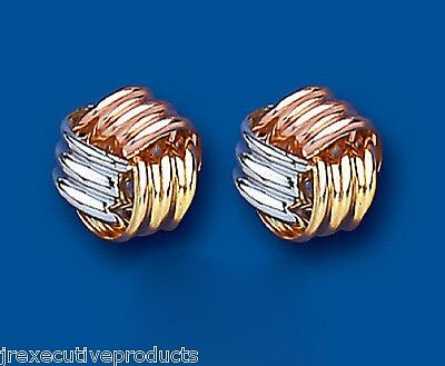 Multi Tone Gold Knot Stud Earrings 11mm 9 Carat Yellow Rose White Studs British