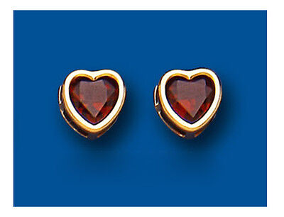 9ct Gold Garnet Heart Stud Earrings 6mm Yellow Gold January Birthstone Hallmark