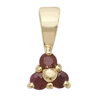 Ruby Pendant and Earrings Set Three Stone Trilogy 9ct Yellow Gold Hallmarked