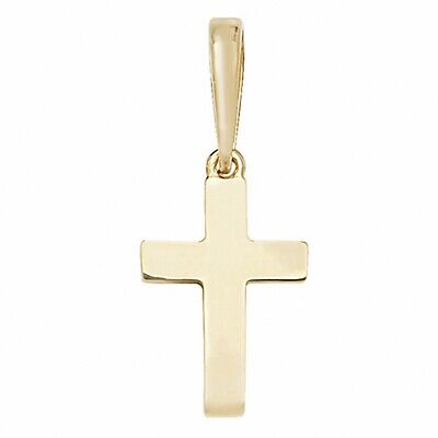 Yellow Gold Cross Pendant Plain Flat Design Hallmarked British Made 21 x 10mm
