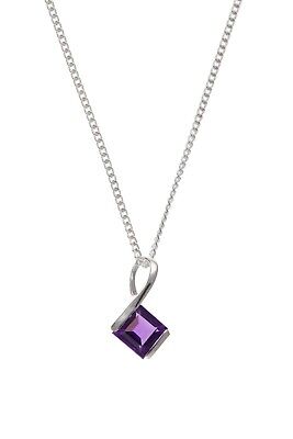 Amethyst Square Pendant Sterling Silver Real Stone 925 Hallmark