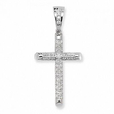 Sterling Silver Large Pave Gemstone Cross Pendant 50 x 25mm