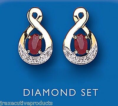 Ruby and Diamond Earrings Yellow Gold Stud Twist Studs Hallmarked Natural Stones