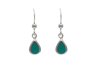 Real Turquoise Silver Earrings Pear Drop Drops 925 hallmark