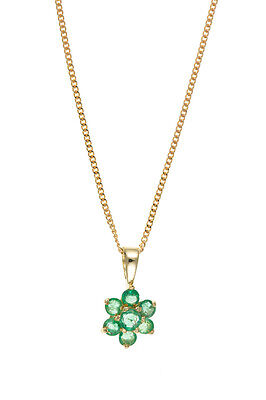 Emerald Pendant & Earrings Set Cluster Solid Yellow Gold Hallmarked