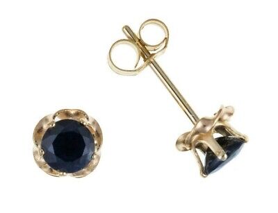 Real Sapphire Solitaire Stud Earrings 9ct Yellow Gold 5mm Studs Hallmarked